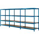 Compleet aanbod longspan rekken zonder schroeven 600, B 4650 x D 600 x H 2400 mm, 1 startvak, 2 opzetvakken &amp; 12 legborden, staal, hemelsblauw RAL 5015