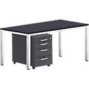 Complete set BEXXSTAR, desk 1600 mm wide and mobile pedestal, square tube base, black