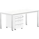 Complete set BEXXSTAR, desk 1600 mm wide and mobile pedestal, square tube base, white