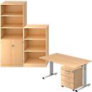 Complete set of ULM desk/side cabinet/shelf cabinet/bookcase, maple finish
