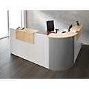 Comptoir en angle Come-In, rond, 3 étagères, largeur 1600 mm, Élément en angle argent, coloris blanc/érable 
