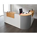 Comptoir en angle Come-In, rond, 3 étagères, largeur 1600 mm, Élément en angle argent, coloris blanc/hêtre 