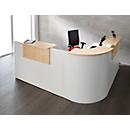 Comptoir en angle Come-In, rond, 3 étagères, largeur 1600 mm, Élément en angle blanc, coloris blanc/érable 