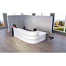 Comptoir en L Faro, 4 éléments, angle 90°, avec poste de consultation, mélaminé, chants ABS, L 3670 x P 1970 x 1120 mm, blanc/anthracite