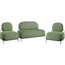 Conjunto ADMIRAL, 2 sillones, 1 sofá, 100% poliéster, armazón de tubo de acero lacado, verde