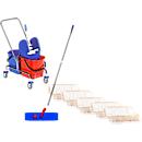 Conjunto completo de balde duplo cromado, 2 baldes de 15 L, cabo de 2 peças cromado + 10 mops