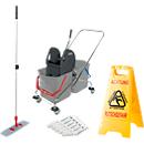 Conjunto completo de balde duplo e suporte livre "perigo de escorregamento", 2 baldes de 27 litros