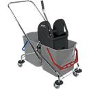 Conjunto de carrinho de limpeza, balde duplo 2x 27 litros, com prensa, + suporte dobrável de plástico e 5x esfregona de algodão 