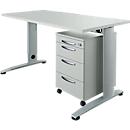 Conjunto de móveis de escritório 2 peças LOGIN C- foot desk, W 1600 mm + roll container, 3 gavetas, extensões de utensílios, fecho central, decorações diversas, 2 peças.