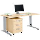 Conjunto de móveis de escritório 2 peças LOGIN C- foot desk, W 1600 mm + roll container, 3 gavetas, extensões de utensílios, fecho central, decorações diversas, 2 peças.