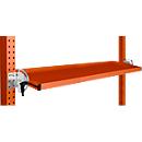 Consola de almacenamiento inclinable Manuflex, para serie Universal o Profi, profundidad útil 195 mm, para anchura de mesa 1500 mm, rojo anaranjado