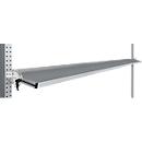 Console de rangement inclinable Manuflex, pour séries Universal ou Profi, profondeur utile 345 mm, pour largeur de table de 2000 mm, alu argent