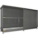 Contenedor Bauer tipo CEN 59-2 IBC, 2 niveles de estantes, puerta corredera, 2000 l, ancho 6255 x fondo 1550 x alto 3450 mm, gris ratón RAL 7005