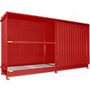 Contenedor Bauer tipo CEN 59-2 IBC, 2 niveles de estantes, puerta corredera, 2000 l, ancho 6255 x fondo 1550 x alto 3450 mm, rojo fuego RAL 3000