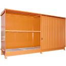 Contenedor de estantes Bauer tipo CEN 59-2 IBC, 2 niveles de estantes, puerta corredera, 2000 l, ancho 6255 x fondo 1550 x alto 3450 mm, amarillo-naranja RAL 2000