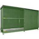 Contenedor de estantes Bauer tipo CEN 59-2 IBC, 2 niveles de estantes, puerta corredera, 2000 l, ancho 6255 x fondo 1550 x alto 3450 mm, verde reseda RAL 6011