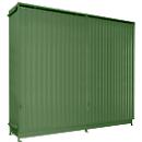Contenedor de estantes Bauer tipo CEN 59-3 IBC, 3 niveles de estantes, puerta corredera, 2000 l, ancho 6540 x fondo 1600 x alto 5015 mm, verde reseda 6011