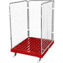 Conteneur à grille 3 côtés, 1020 sur conteneur sur roulettes en plastique, rouge feu RAL 3000