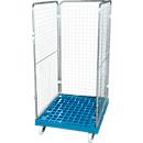 Conteneur à grille 3 côtés, 1350 sur conteneur sur roulettes en plastique, bleu clair RAL5012