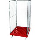 Conteneur à grille 3 côtés, 1350 sur conteneur sur roulettes en plastique, rouge feu RAL 3000