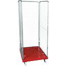 Conteneur à grille 3 côtés, 1600 sur conteneur sur roulettes en plastique, rouge feu RAL 3000