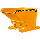 Conteneur basculant automatique Bauer type 4A 1200, 3 points de déclenchement, système de roulement, capacité 1,2 m³, jusqu'à 1500 kg, jaune-orange RAL 2000