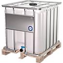 Conteneur IBC, 1000 litres, HDPE, empilable, valve d'écoulement, sur palette en bois, L 1200 x P 800 x H 1163 mm, naturel