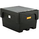 Cubeta colectora IBC, polietileno, 1100 l, 1500 kg, rejilla de acero, accesible con transpaleta