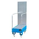 Cubeta colectora móvil LPW 60-3, con pared de placas perforadas, de acero, capacidad 2 barriles de 60 l, azul