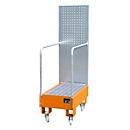 Cubeta colectora móvil LPW 60-3, con pared de placas perforadas, de acero, capacidad 2 barriles de 60 l, naranja