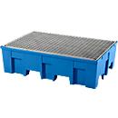 Cubeta colectora, para 2 barriles de 200 l c.u., accesible con transpaleta, An 865 x P 1245 x Al 350 mm, con rejilla galvanizada, polietileno, azul