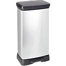 Curver Poubelle à pédale Decobin, 80 % plastique recyclé, aspect métal, L 390 x P 290 x H 722 mm, 50 litres, argent/noir