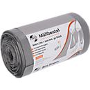 Deiss FIRST PLUS afvalzakken, met handvat, LDPE, 14 µm, grijs, B 600 x H 920 mm, 60 liter, 1000 stuks