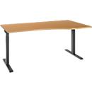Desk ERGO-T 2.0, free-form, attachment right, T-foot, W 1800 x D 1000/800 x H 675-895 mm, beech/anthracite
