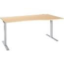 Desk ERGO-T 2.0, free-form, attachment right, T-foot, W 1800 x D 1000/800 x H 675-895 mm, maple/white aluminium