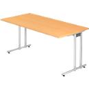 Desk JENA, C-leg, rectangular, W 1600 x D 800 x H 720 mm, silver aluminium frame, beech finish