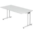 Desk JENA, C-leg, rectangular, W 1600 x D 800 x H 720 mm, silver aluminium frame, luminous grey, with C-leg, rectangular, W 1600 x D 800 x H 720 mm, silver aluminium frame, luminous grey