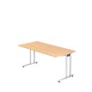 Desk JENA, C-leg, rectangular, W 1600 x D 800 x H 720 mm, silver aluminium frame, maple finish