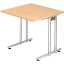 Desk JENA, C-leg, rectangular, W 800 x D 800 x H 720 mm, silver aluminium frame, maple finish