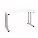 Desk Set Up, rectangular, C-foot, W 1300 x D 650 x H 685-820 mm, white/white aluminium
