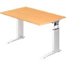 Desk TARVIS, C-leg, square, W 1200 mm, white frame, height adjustable, beech