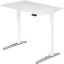 Desk TOPAS LINE, electrically height adjustable, C-foot, W 1200 x D 800 x H 650-1300 mm, white/white aluminum + memory switch, cable duct