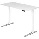 Desk TOPAS LINE, electrically height adjustable, C-foot, W 1600 x D 800 x H 650-1300 mm, white/alusilver + memory switch, cable duct