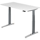 Desk TOPAS LINE, electrically height adjustable, C-foot, W 1600 x D 800 x H 650-1300 mm, white/graphite + memory switch, cable duct