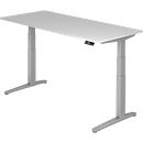 Desk TOPAS LINE, electrically height-adjustable, C-foot, W 1800 x D 800 x H 650-1300 mm, light gray/white aluminum + memory switch, cable duct