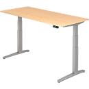 Desk TOPAS LINE, electrically height adjustable, C-foot, W 1800 x D 800 x H 650-1300 mm, maple/white aluminum + memory switch, cable duct
