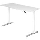 Desk TOPAS LINE, electrically height adjustable, C-foot, W 1800 x D 800 x H 650-1300 mm, white/white aluminum + memory switch, cable duct