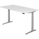 Desk TOPAS LINE, electrically height adjustable, C-foot, W 2000 x D 1000 x H 650-1300 mm, light gray/white aluminum + memory switch, cable duct