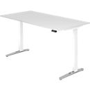 Desk TOPAS LINE, electrically height adjustable, C-foot, W 2000 x D 1000 x H 650-1300 mm, white/white aluminum + memory switch, cable duct