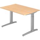Desk TOPAS LINE, manually height adjustable, W 1200 mm, maple/silver/silver